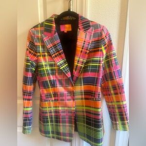 Vilagallo Neon Plaid Blazer in Pink, Orange, Green and Navy